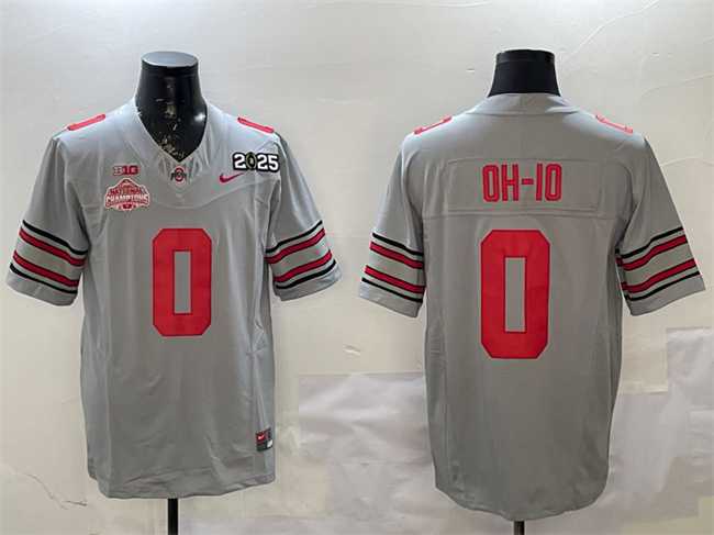 Mens Ohio State Buckeyes #0 OH-IO Grey 2025 CFP Final With National Champions Patch F.U.S.E. Vapor Limited Stitched Football Jersey
